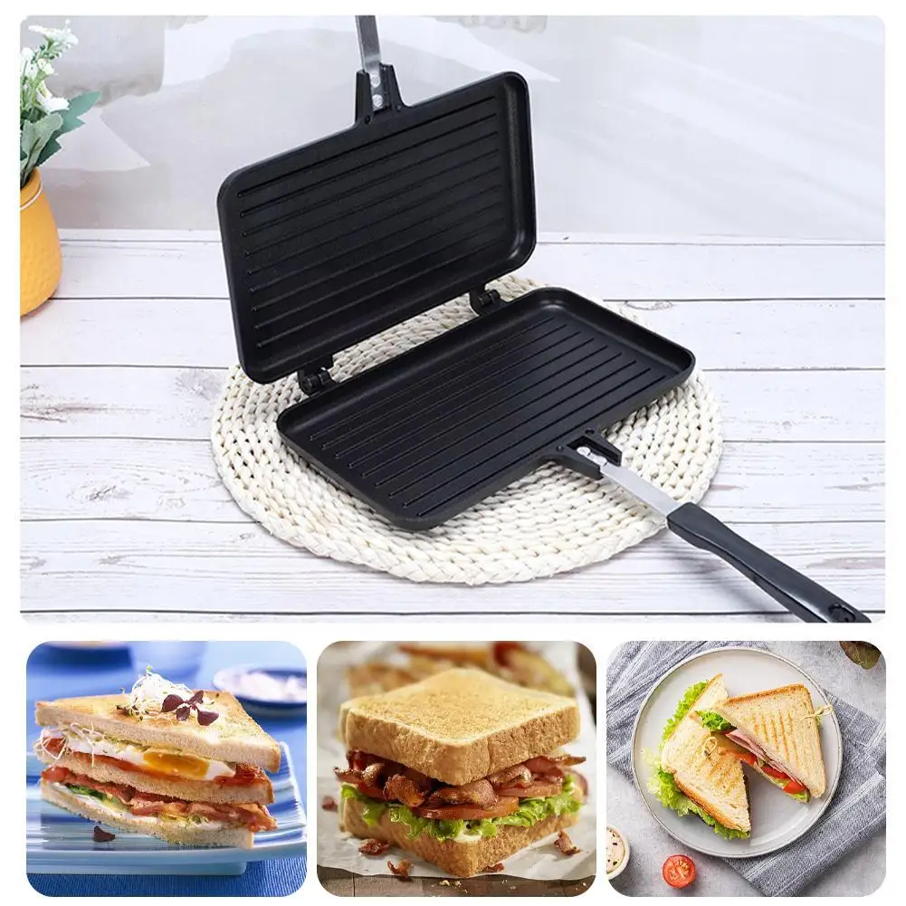 Cast Iron Skillet - Double-Sided Frying Pan Non-Stick Sandwich Maker