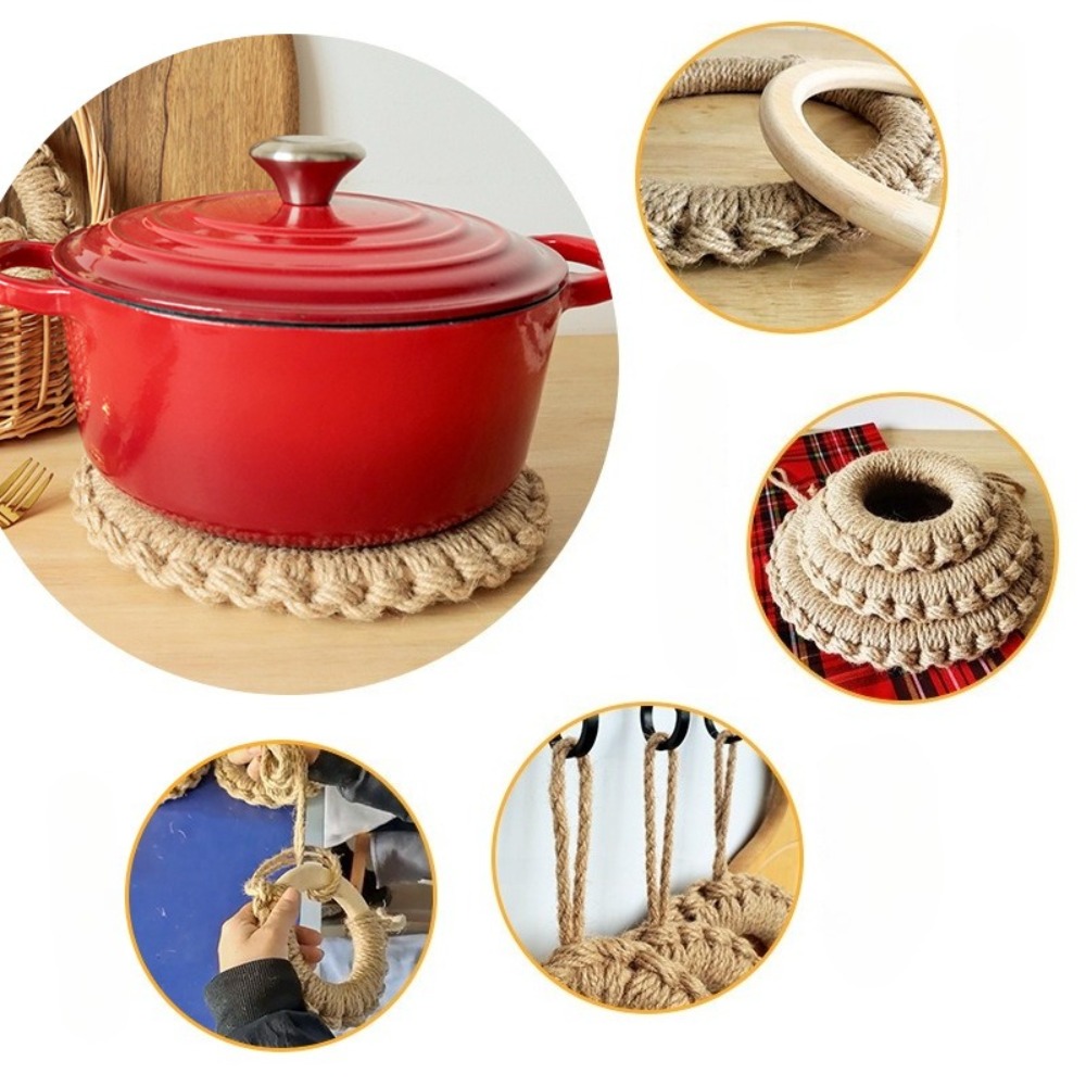 2Pcs Rustic Jute Woven Trivets - Cast Iron Skillet ulasan dan harga