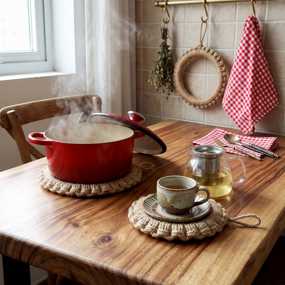 2Pcs Rustic Jute Woven Trivets - Cast Iron Skillet ulasan dan harga